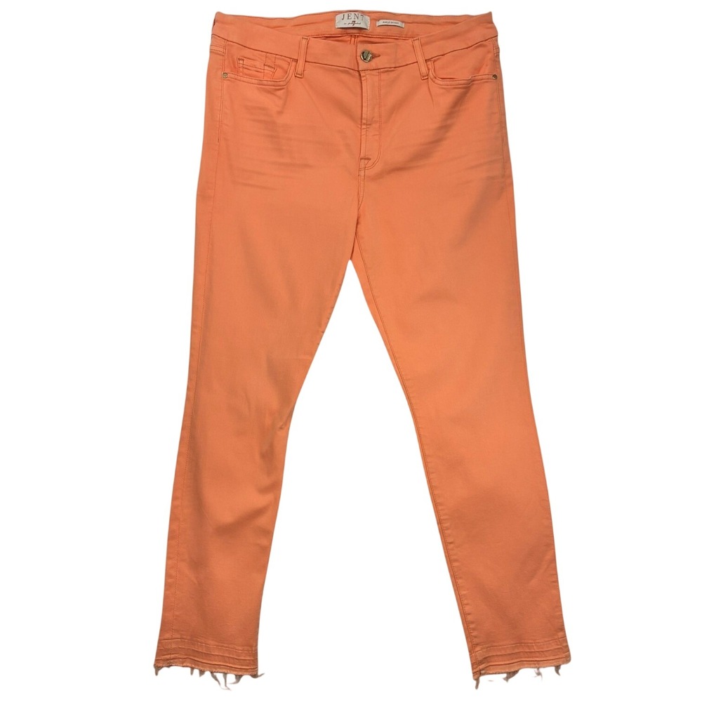 Jen7 by 7 For All Mankind Peach Coral Ankle Skinny Jeans Raw Hem 14